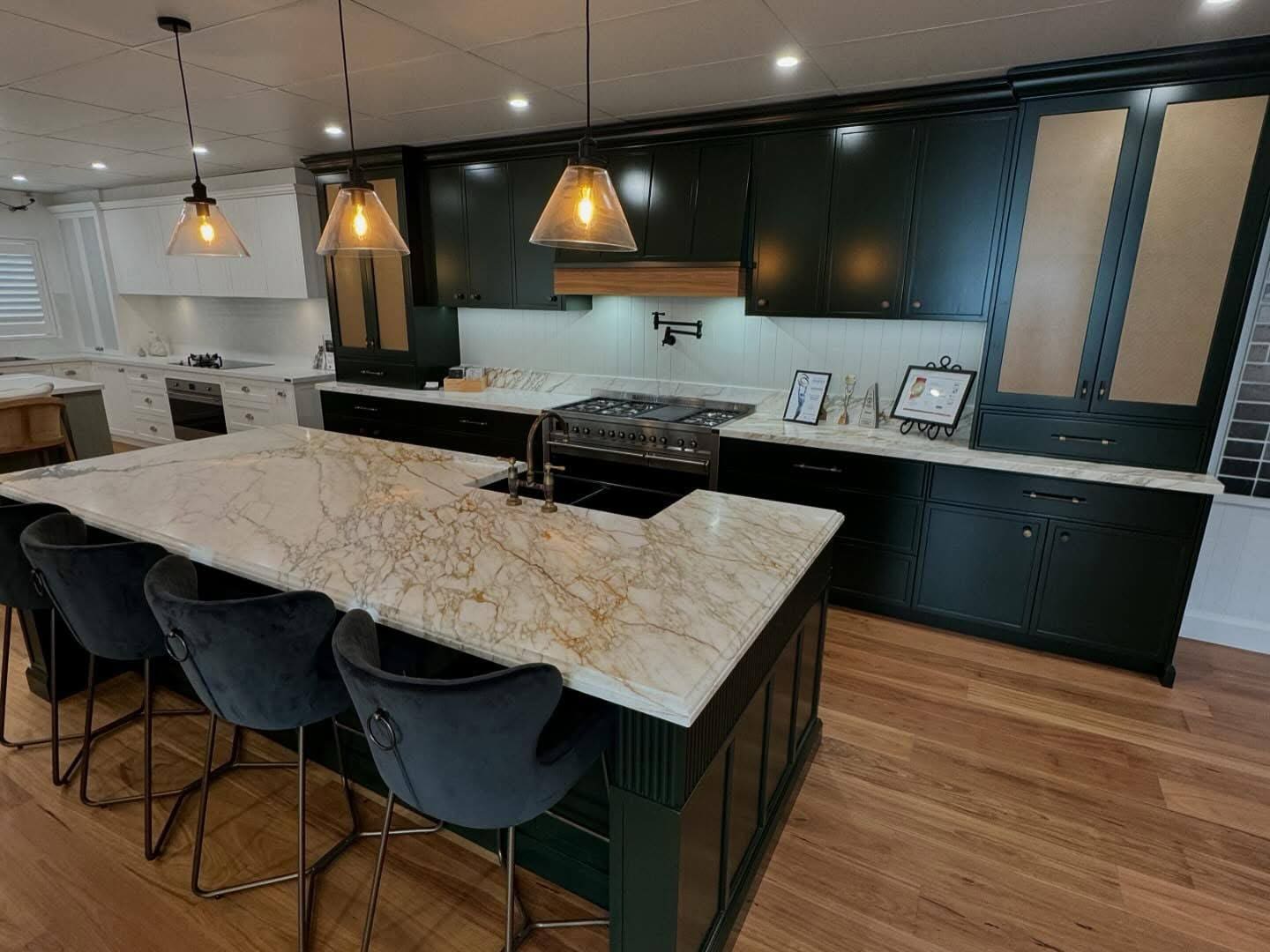 forest green kitchen colour scheme in harrington kitchens narellan shworoom