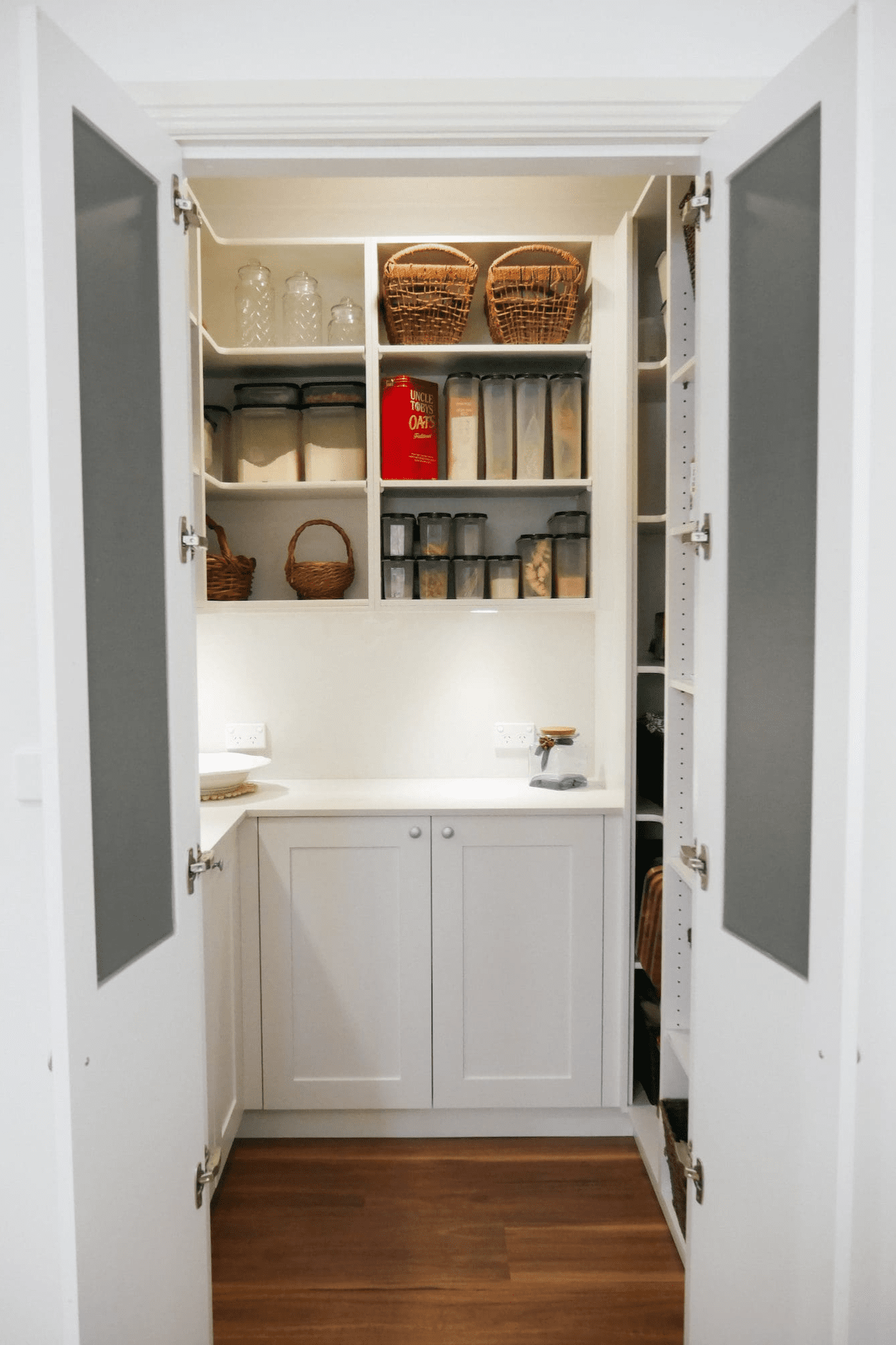 simple walk in pantry designed for small area