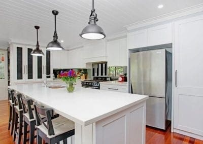 Classic black and white Hamptons kitchen with hanging pendant lights Narellan Vale