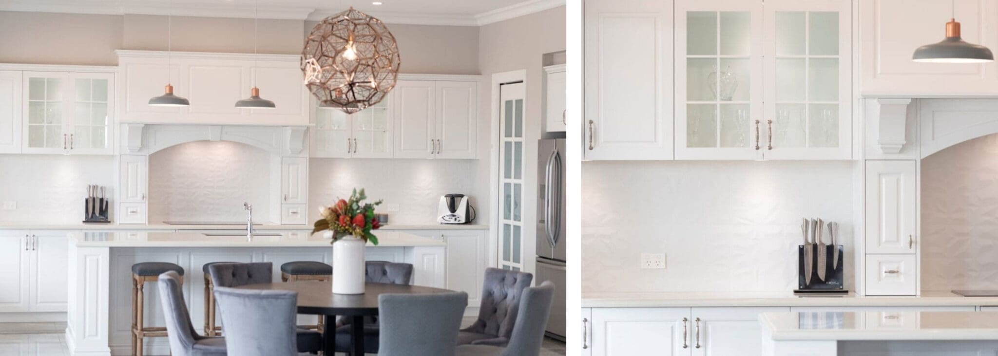 traditional hamptons style kitchen Cobbitty main wide room with light feature