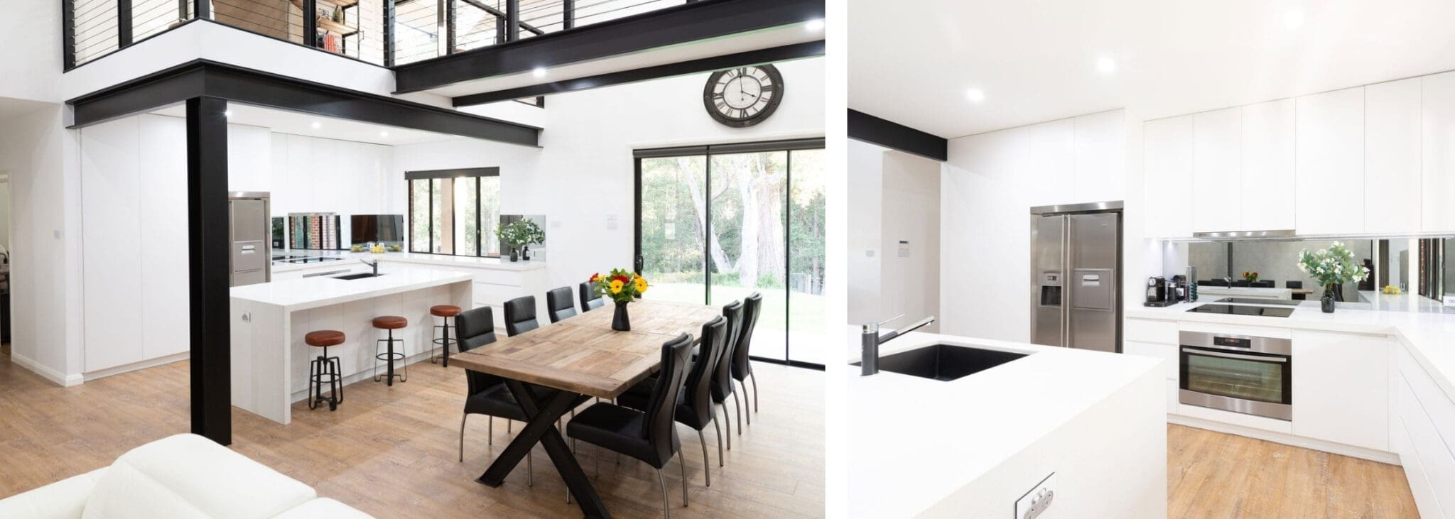 Modern white polyurethane kitchen Oakdale loft wide shot