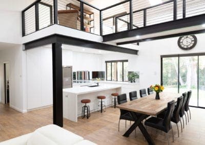 Modern white polyurethane kitchen Oakdale loft wide shot