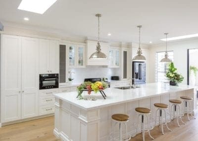 Natural Hamptons Style Kitchen Oak Flats island bench wide shot