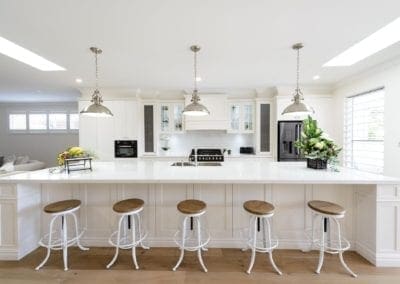 Natural Hamptons Style Kitchen Oak Flats island bench wide shot