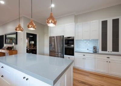 White modern kitchen Camden with subway tile splashback