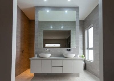 sleek streamlined stunning two toned kitchen Kirkham ensuite vanity with large mirror