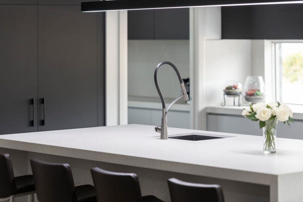 sleek streamlined stunning two toned kitchen Kirkham modern streamlined tap
