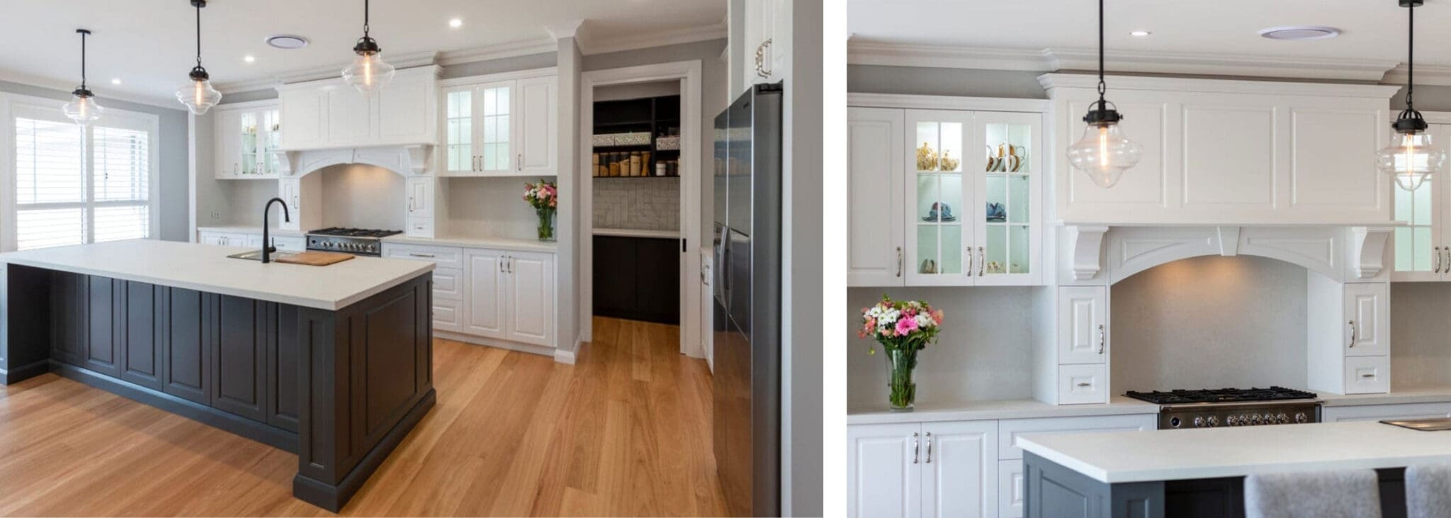 Striking two toned Hamptons kitchen Werombi kitchen island cabinetry