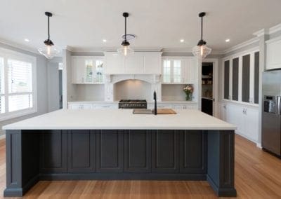 Striking two toned Hamptons kitchen Werombi kitchen island cabinetry