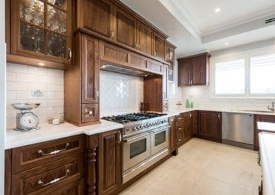 stunning solid timber walnut kitchen island bench Theresa park large range hood