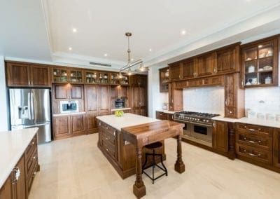 stunning solid timber walnut kitchen island bench Theresa park wide shot