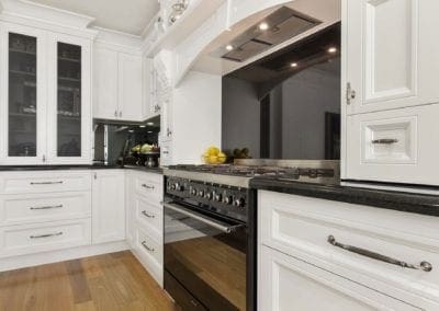 Traditional french provincial meets contemporary kitchen cooktop splashback Harrington Park