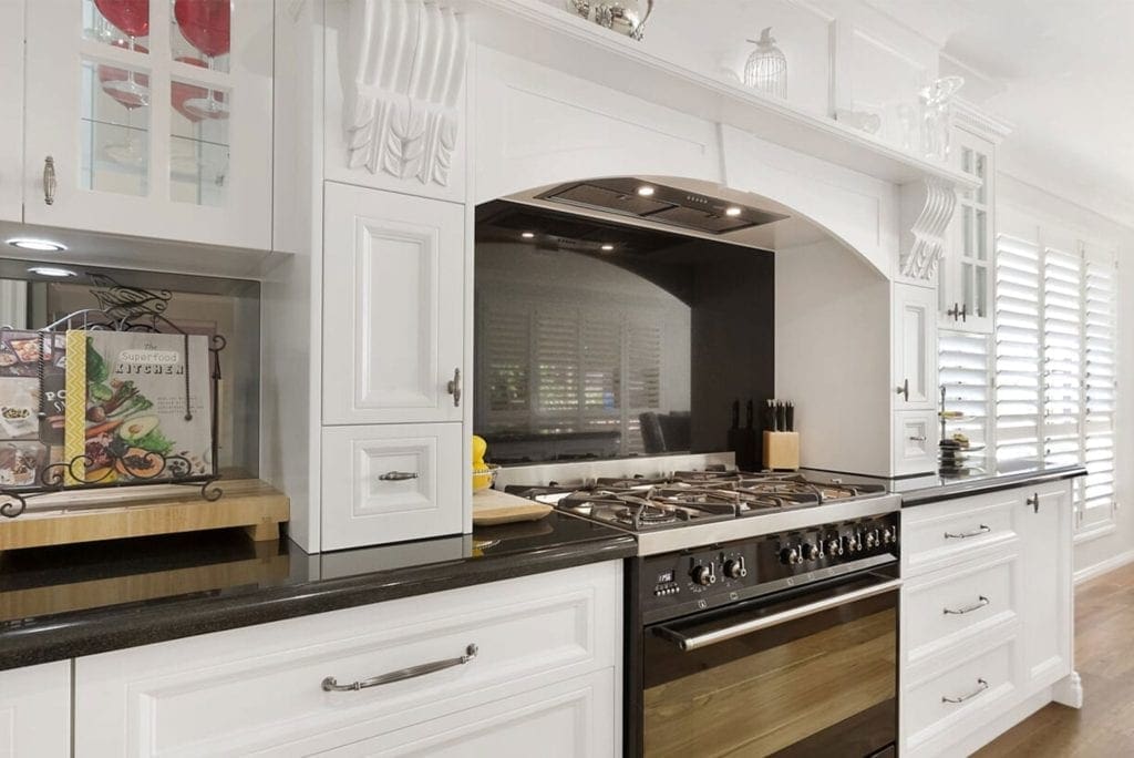 Traditional french provincial meets contemporary kitchen Harrington Park curved kitchen mantle