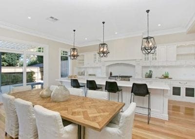 warm and refined country living kitchen outside view Warrawee kitchen living area