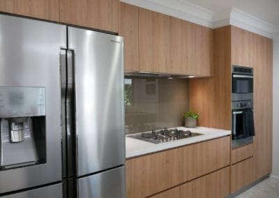 Modern easy living kitchen Elderslie wood matte wall cabinetry