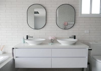 Modern white perfection Razorback bathroom vanity with double sink