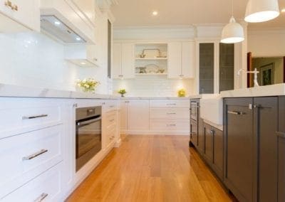 two toned white and grey kitchen orangeville cabinetry