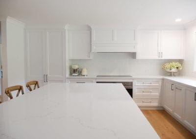 tranquil two toned family kitchen bowral large white stone kitchen island benchtop