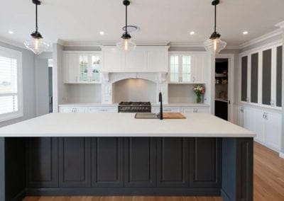 Striking two toned Hamptons kitchen Werombi kitchen island cabinetry
