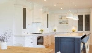 two toned white and grey kitchen orangeville wide shot