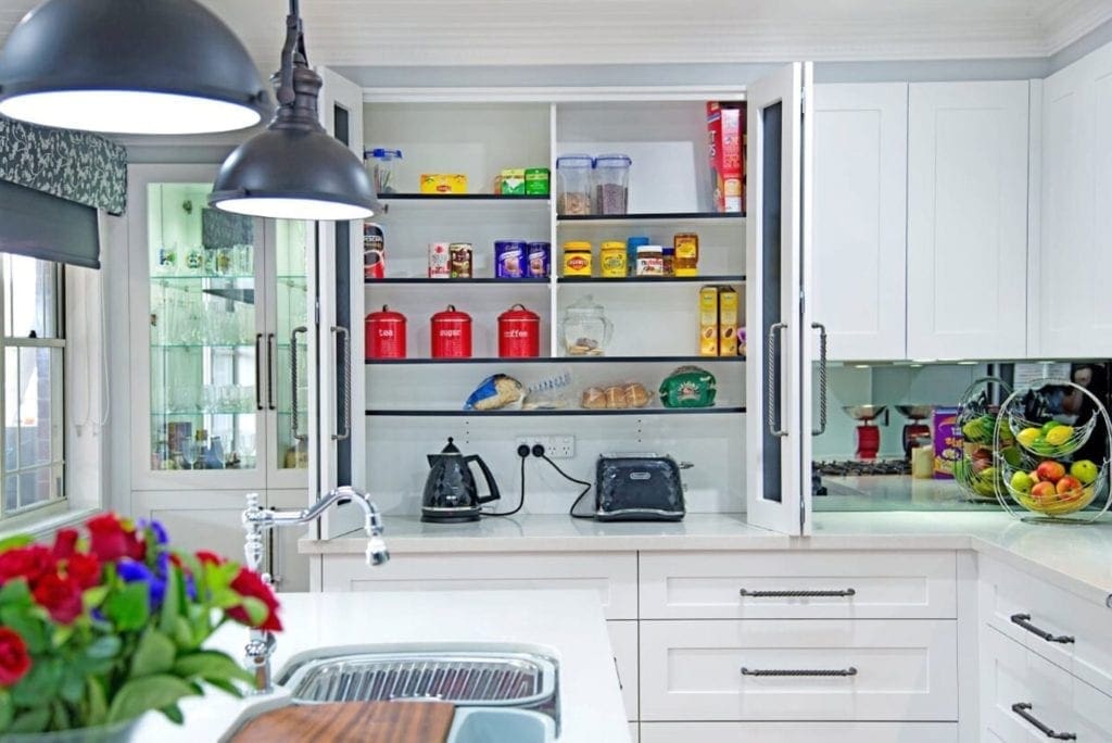 Classic black and white Hamptons kitchen with large pantry Narellan Vale