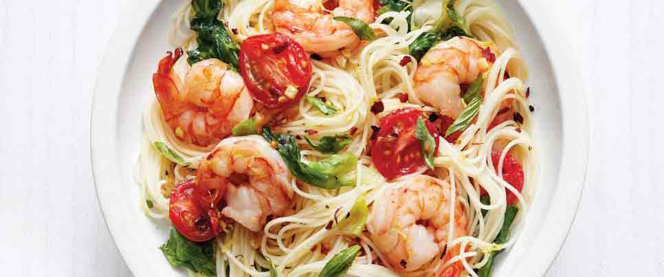 Angel Hair Pasta with Shrimp and Greens