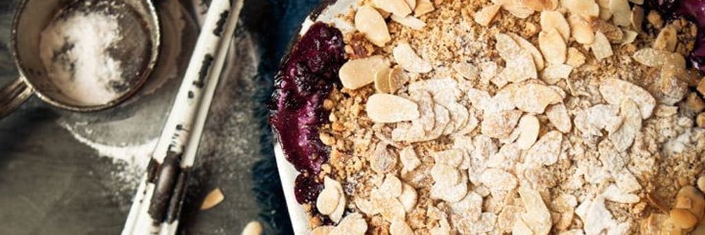 Apple and Blueberry Crumble with Roasted Almond and Peanut Topping