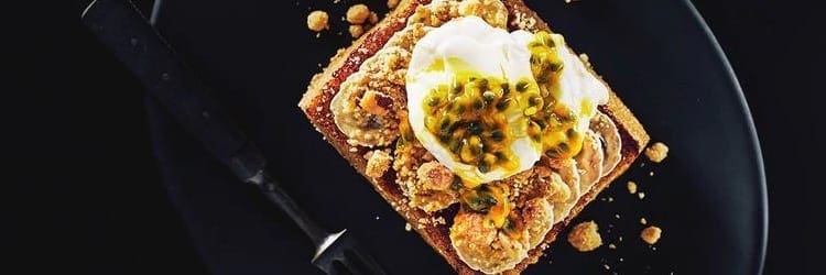 Coffee Infused French Toast with Banana, Nut Crumble and Yoghurt
