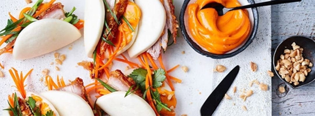 Crazily Good Crispy Pork Belly Bao with Sriracha Mayo