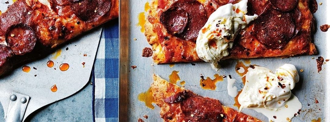 Spicy Pepperoni and Burrata Flatbread