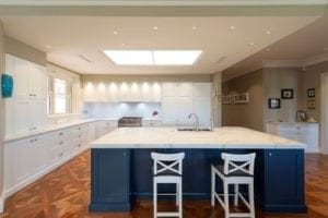 Divine two toned Hamptons kitchen island bench wide shot Mittagong