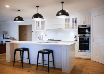 Elegant black and white Hamptons kitchen island East Bowral