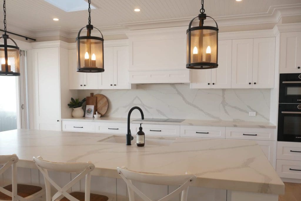 ocean glamour kitchen wombarra wide shot white kitchen