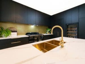 Bold concept with high class finish kitchen gold sink and tap Bowral