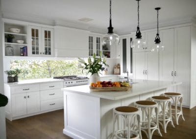 boho chic kitchen Ellis Lane white kitchen island