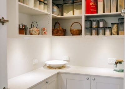 muted white and grey hamptons kitchen butlers pantry organisation