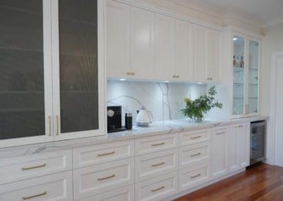 Elegant refined two toned kitchen Harrington Park appliance cabinet