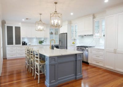 Elegant refined two toned kitchen Harrington Park wide view