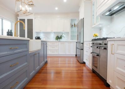 Elegant refined two toned kitchen Harrington Park custom cabinetry