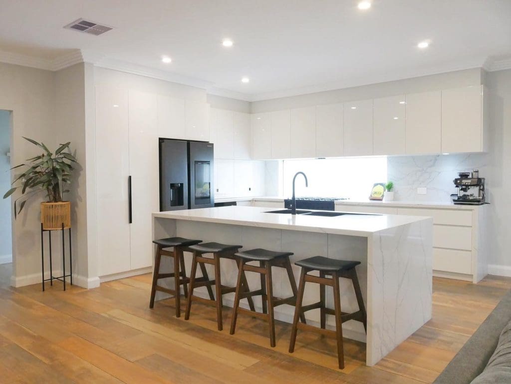 streamlined sophisticated kitchen mount annan wide shot with plant decoration