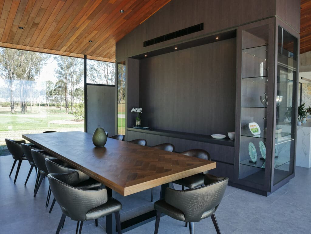 Spectacular and impressive kitchen cobbity impressive custom black cabinetry in the lounge room with glass cabinet