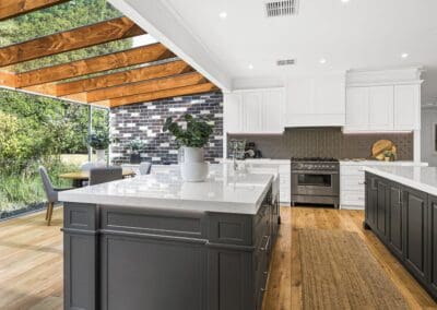 stunning dramatic two toned kitchen bowral outdoor view