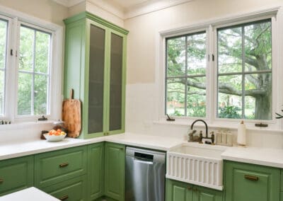 Classic Shaker kitchen design in the Southern Highlands, featuring Dulux Backyard matte green accents, blending modern style with the charm of a country cottage.