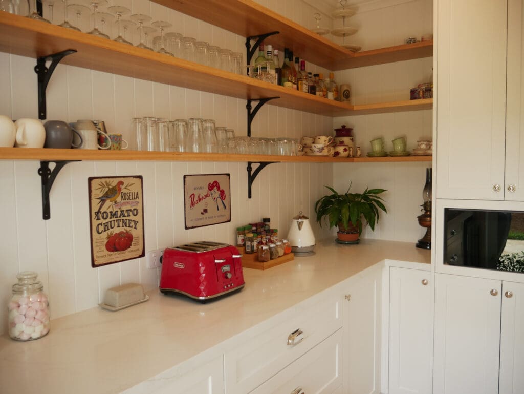 Butler's pantry in a light-filled, stylish country kitchen in Robertson, featuring ample storage and modern design.