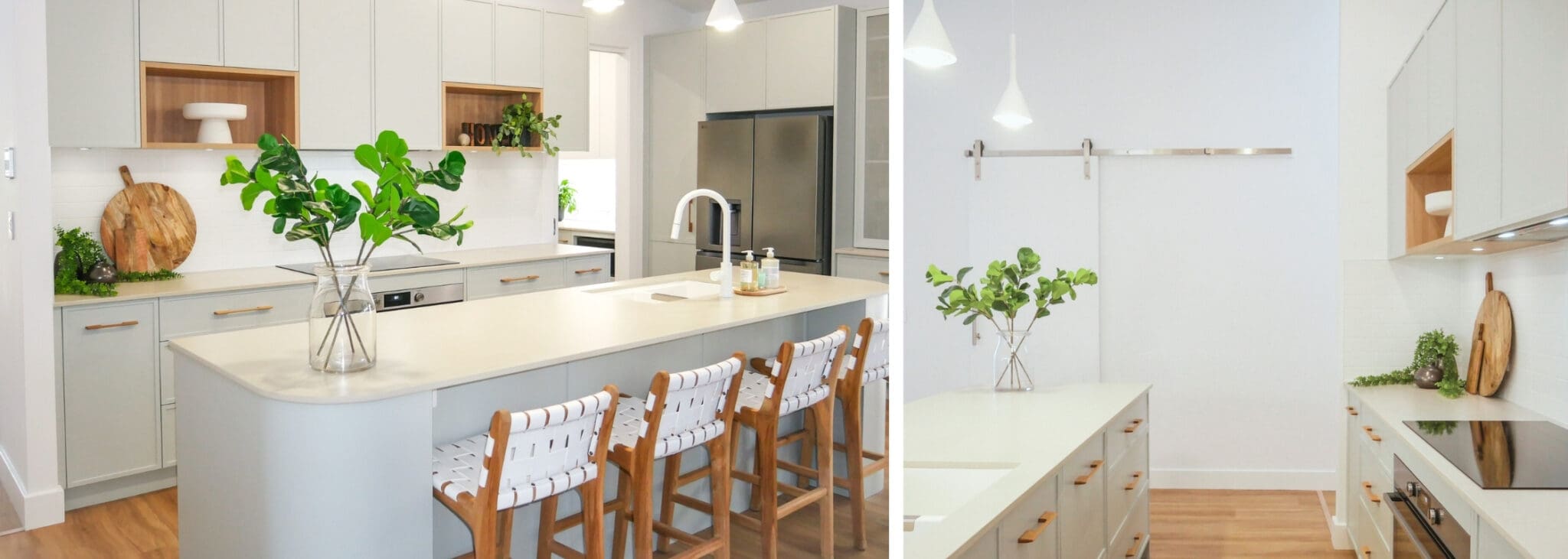 fresh kitchen design banner Modern open-plan kitchen with sleek cabinetry and island seating, showcasing a stylish renovation that reflects smart kitchen renovation costs.