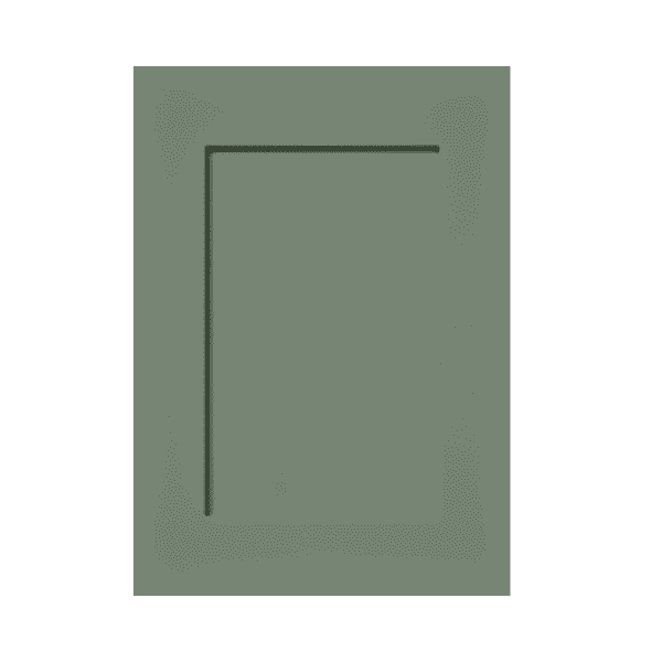 Sage green Hamptons-style cabinet door with wide shaker frame and recessed panel design