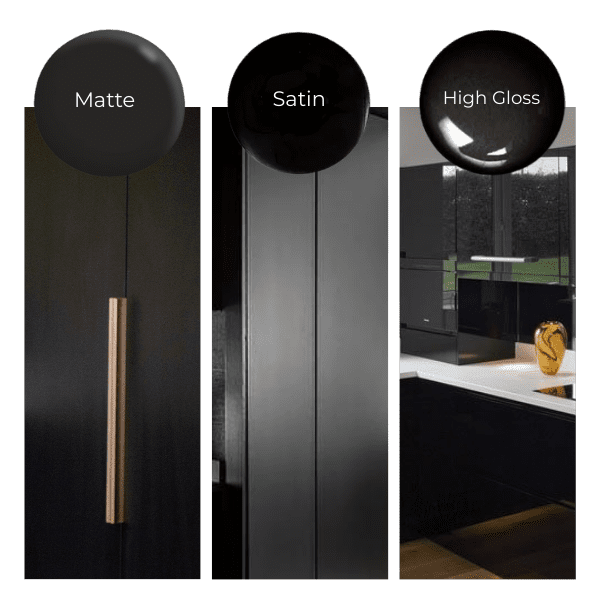 Black Colour cabinetry Matt, satin and gloss options 