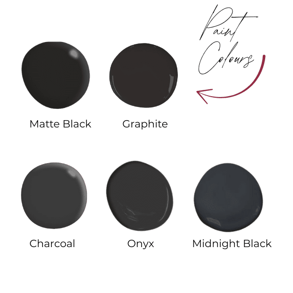 Black Kitchen Shades of black examples such as Matt Black, Graphite, Onyx, Midnight black and Charcoal