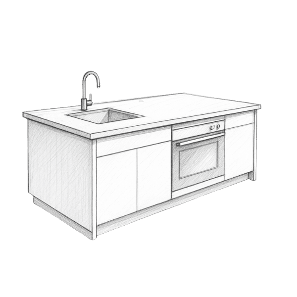 simple drawing of kitchen island design for contemporary modern kitchen