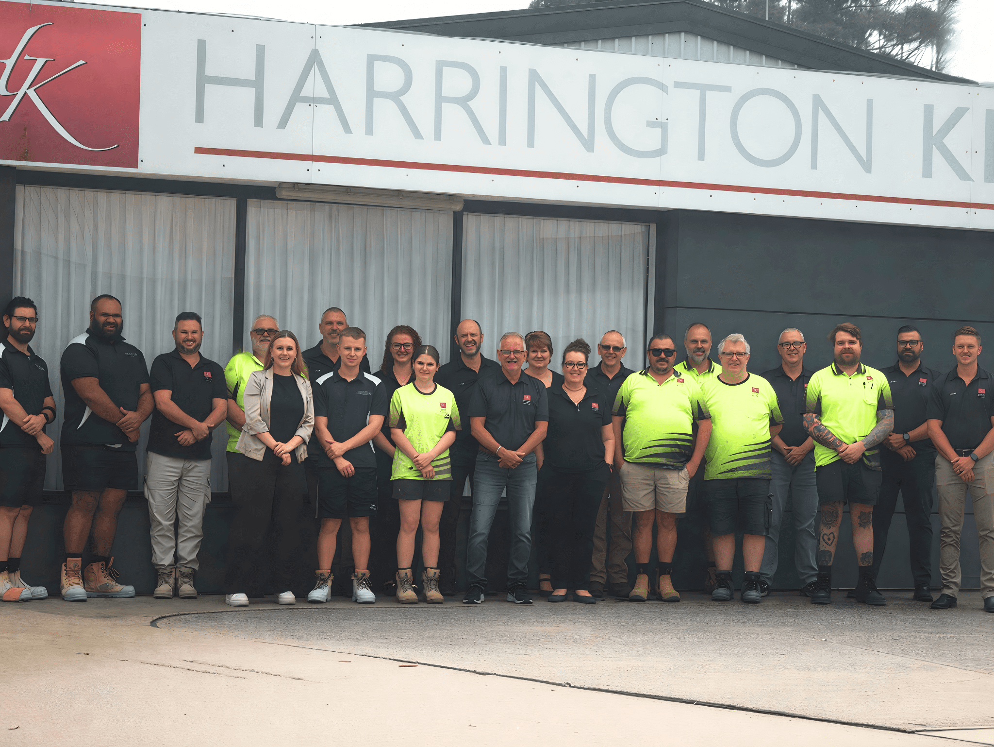 Harrington Kitchens 2025 team photo ourside narlelna kitchen showroom and kitchen manufacturing facility. 